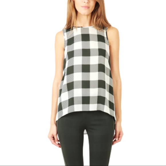 Rag & bone green white checker plaid print silk wrap sheer open back tank top - Picture 2 of 12